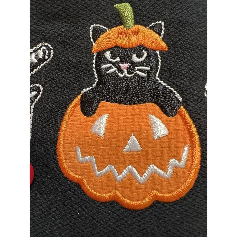 Halloween Black Cats In Costumes Embroidered Hand Towels 2 100% Cotton OEKO TEX